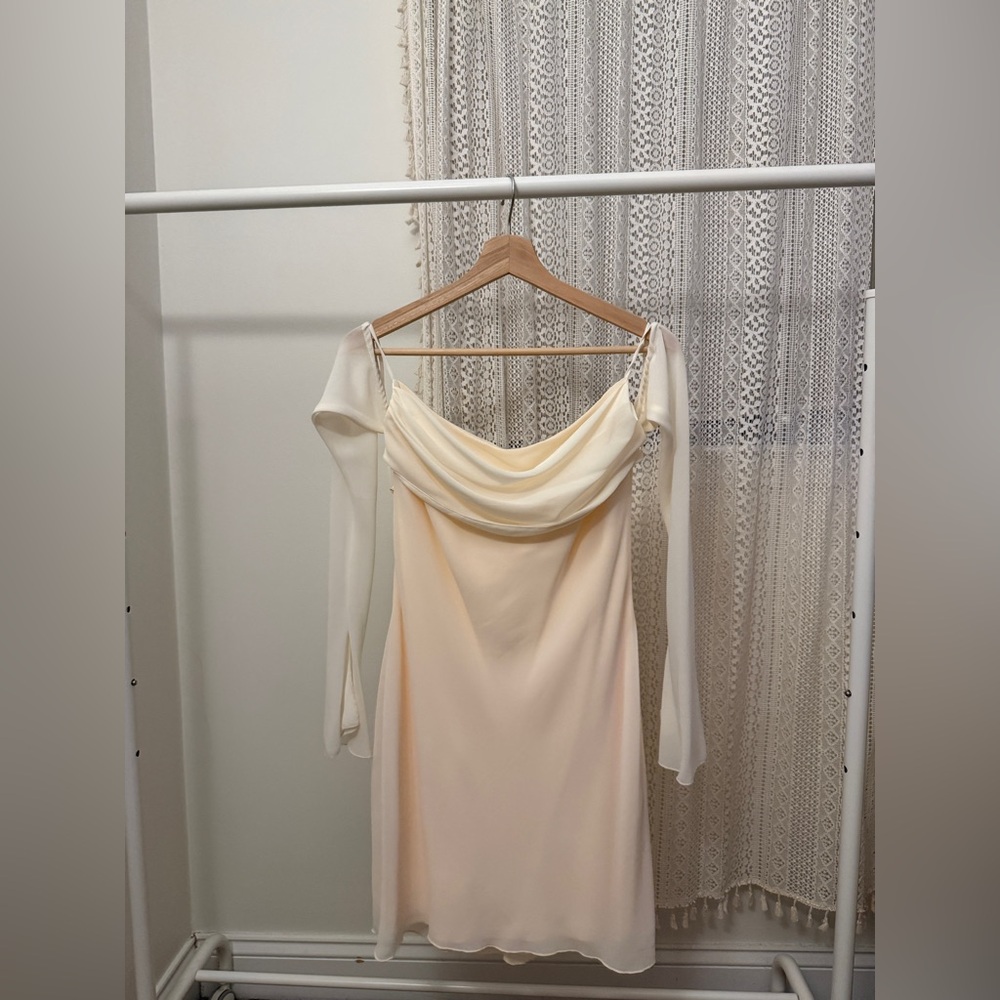 LONG SLEEVE BARDOT MINI DRESS IN STONE